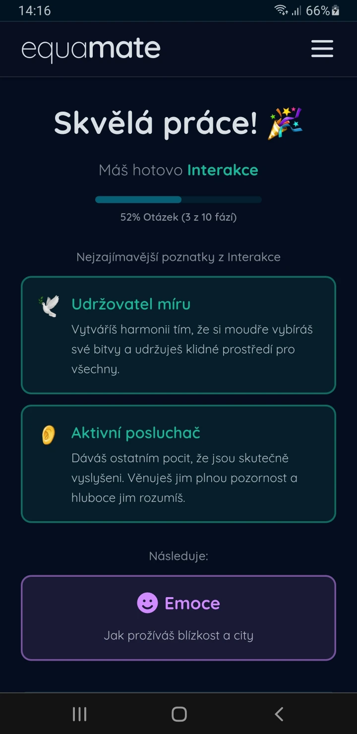 Výsledky vyhodnocení interakce